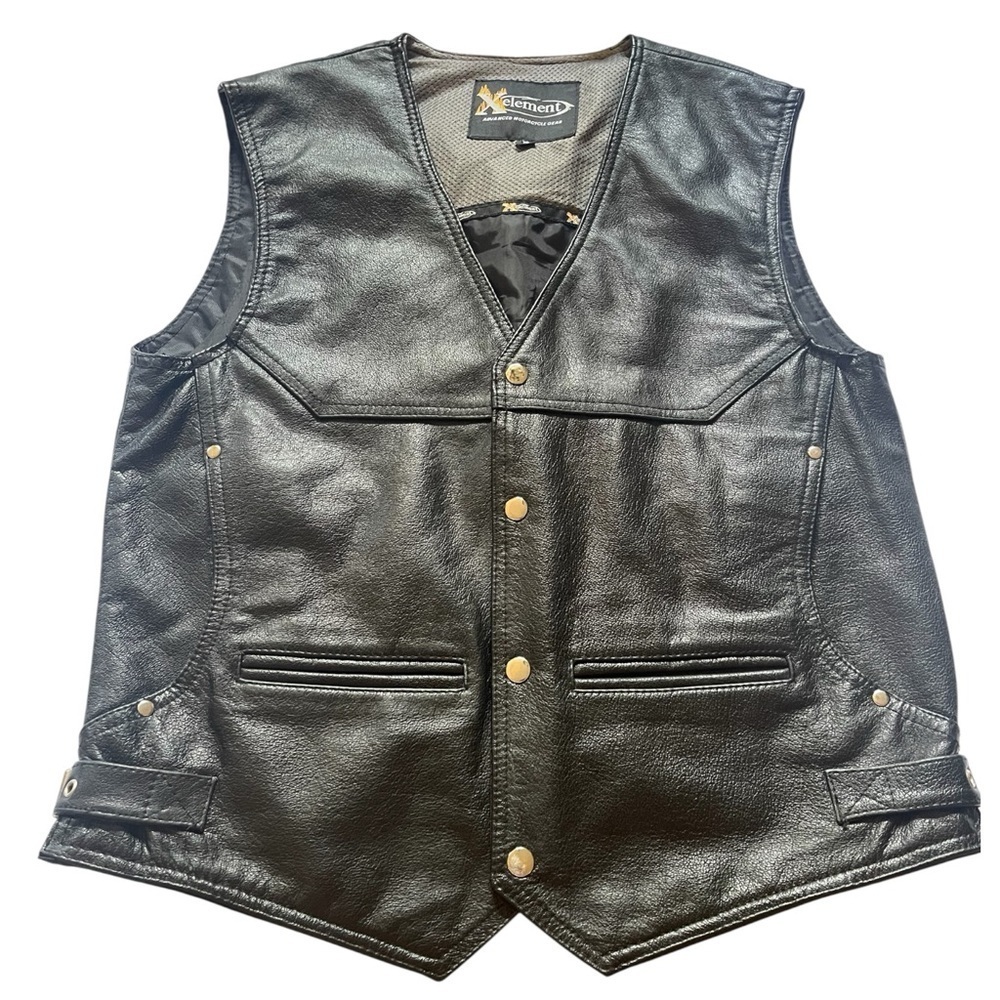 BLACK LEATHER UNISEX STREETWEAR  MOTORCYCLE VEST SZ SM EUC
